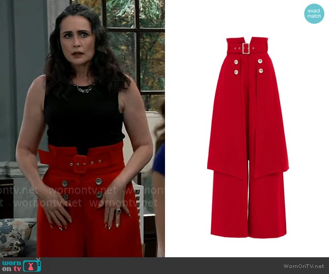 Julia Allert Wide Leg Trousers With Skirt Overlay Red worn by Lois Cerullo (Rena Sofer) on General Hospital