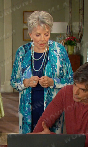 Julie's blue floral cardigan on Days of our Lives