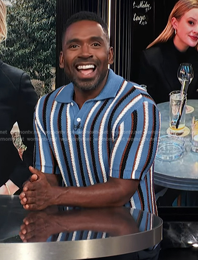 Justin's blue stripe polo on E! News