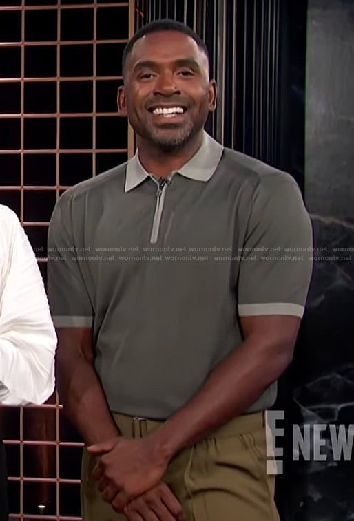 Justin's contrast gray polo on E! News