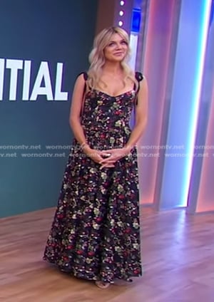 Kaitlin Olson’s black floral top and maxi skirt on Good Morning America