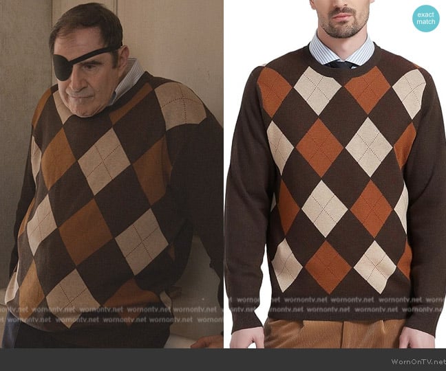 Kallspin Wool Blend Argyle Sweater worn by Joe (Richard Kind) on Only Murders in the Building