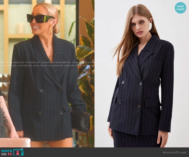 Karen Millen Tailored Strong Shoulder Striped Double Breasted Blazer worn by Mary Fitzgerald on Selling Sunset