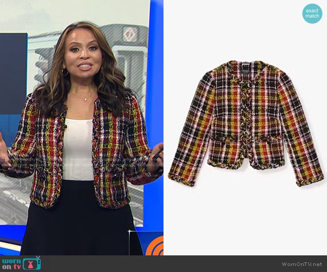 Kate Spade Art Plaid Tweed Jacket in Multi worn by Adelle Caballero on Today