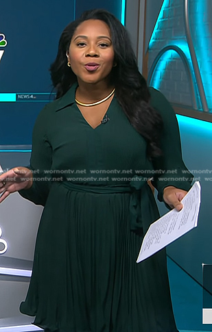 Kay's green pleated tie waist dress on NBC News Daily