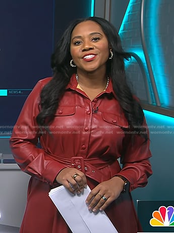 Kay Angrum’s red leather shirtdress on NBC News Daily