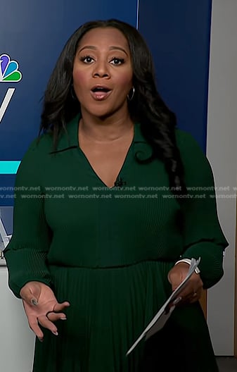 Kay's green pleated tie waist dress on NBC News Daily