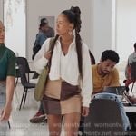 Keisha’s leather colorblock mini skirt on All American Homecoming