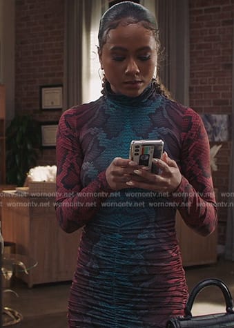 Keisha's snake print ruched dress on All American Homecoming