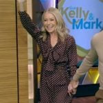 Kelly’s burgundy polka dot tie neck dress on Live with Kelly and Mark