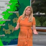 Kelly Cass’ orange ruffle hem dress on CBS Mornings