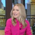 Kelly’s pink blouse and skirt on Live with Kelly and Mark