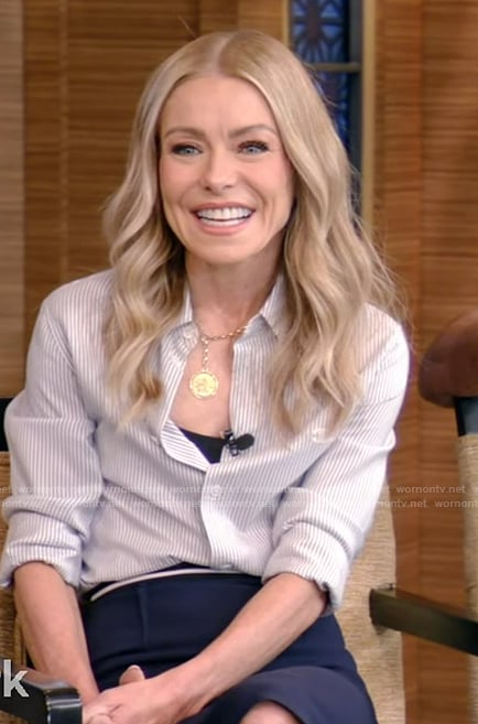 Kelly's striped button down shirt on Live with Kelly and Mark