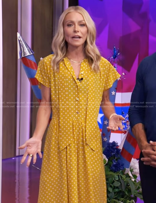 Kelly's yellow polka dot dress on Live with Kelly and Ryan