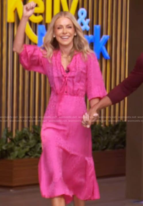 Kelly's pink tie neck midi dress on Live with Kelly and Mark