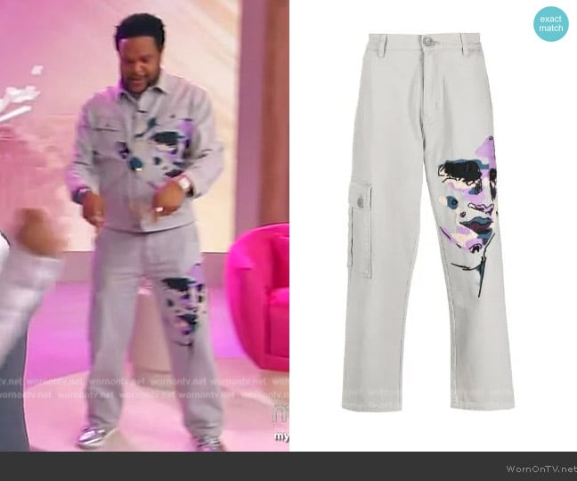 Kidsuper Face-embroidered straight-leg jeans worn by Jawn Murray on Sherri