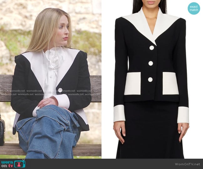 Kimhekim  Button Blazer in Black & Off-White worn by Camille (Camille Razat) on Emily in Paris