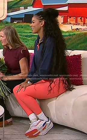 Kirsten Ferguson's navy top and pink leggings on Today