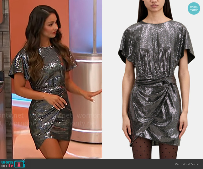 Manuela’s silver draped mini dress on The Price is Right