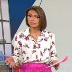 Kristine Johnson’s floral blouse and pink trousers on CBS Mornings