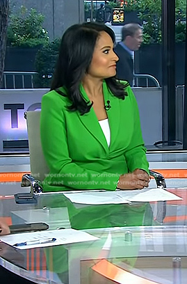 Kristen's green wrap blazer and pant suit on Today