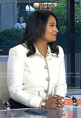 Kristen's white contrast trim jacket on Today