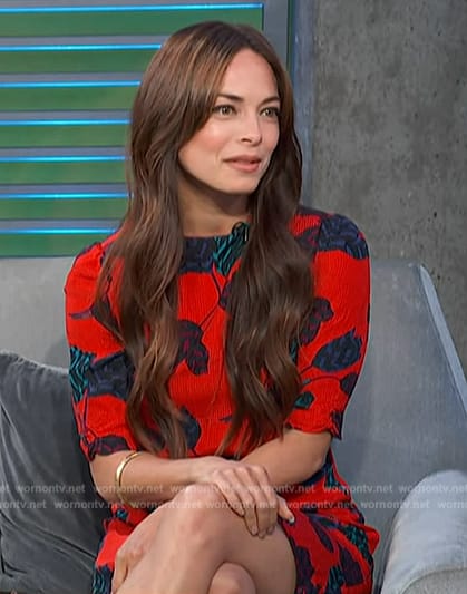 Kristin Kreuk's red floral print dress on Access Hollywood