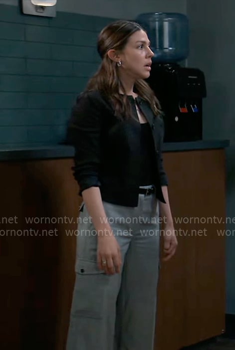 Kristina's black jacket and grey cargo pants on General Hospital