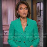 Kristine Johnson’s green jacket and pants on CBS Mornings