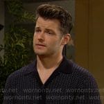 Kyle’s navy patterned button down knit shirt on The Young and the Restless