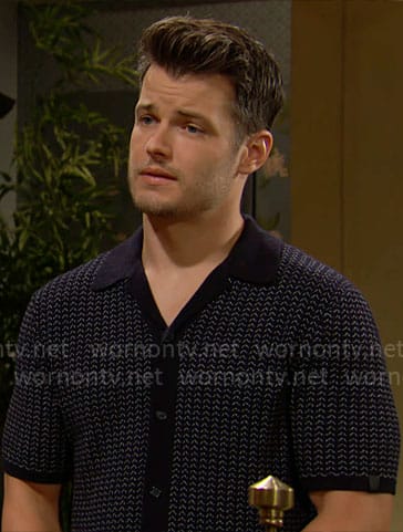 Kyle's navy patterned button down knit shirt on The Young and the Restless