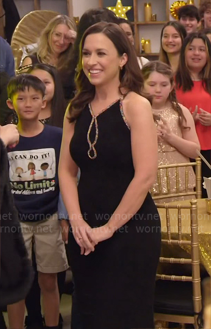 Lacey Chabert's black long dress with contrast trim on Celebrations with Lacey Chabert