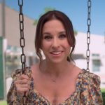 Lacey Chabert’s floral ruched front top on Celebrations with Lacey Chabert