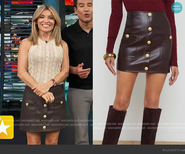 L'Agence Truman Vegan Leather Mini Skirt worn by Kit Hoover on Access Hollywood