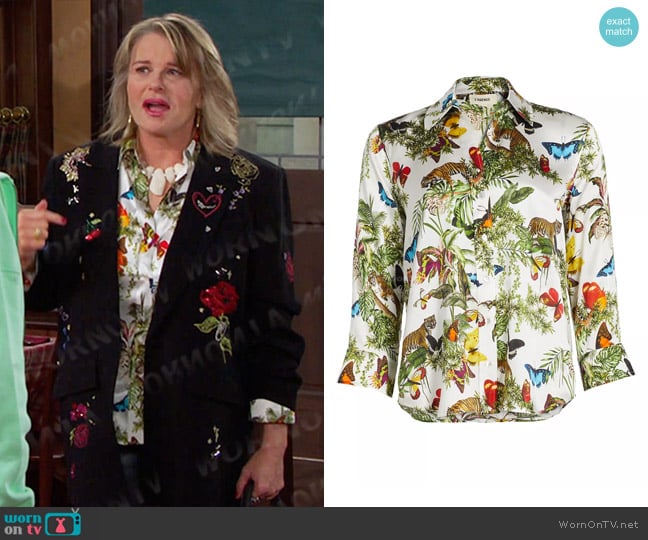 L'Agence Dani Tropical Silk Blouse worn by Bonnie Lockhart (Judi Evans) on Days of our Lives