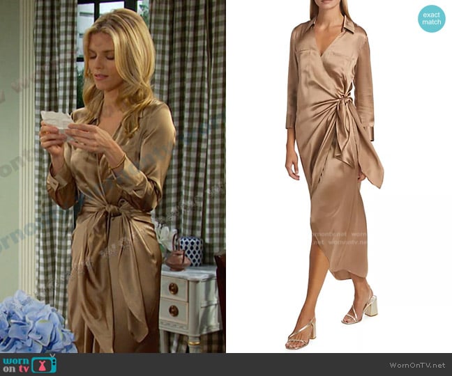 L'Agence Kadi Silk Wrap Dress in Dark Cappucino worn by Marine Greene (AnnaLynne McCord) on Days of our Lives