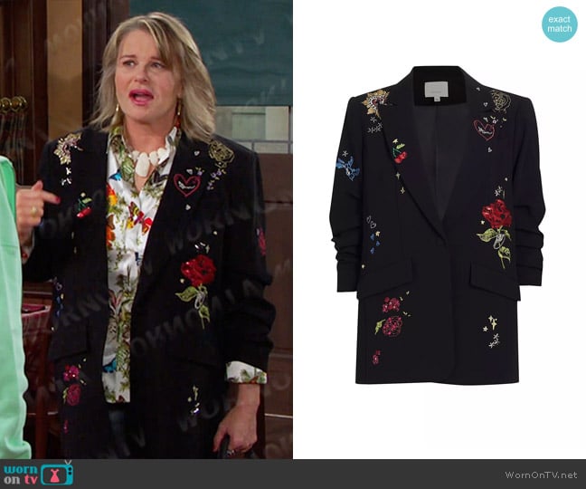 Cinq a Sept Kelsa Daydream Doodles Embroidery Blazer worn by Bonnie Lockhart (Judi Evans) on Days of our Lives