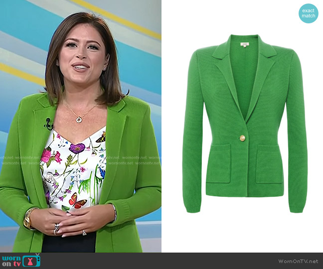 L'Agence Lacey Knit Blazer in Bright Green worn by Chloe Melas on Today