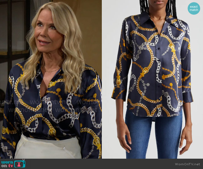 L'Agence Dani Chain Print Shirt worn by Brooke Logan (Katherine Kelly Lang) on The Bold and the Beautiful