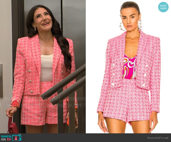 L'Agence Inez Cropped Blazer in Rose worn by Chloe Tucker Caine on Owning Manhattan