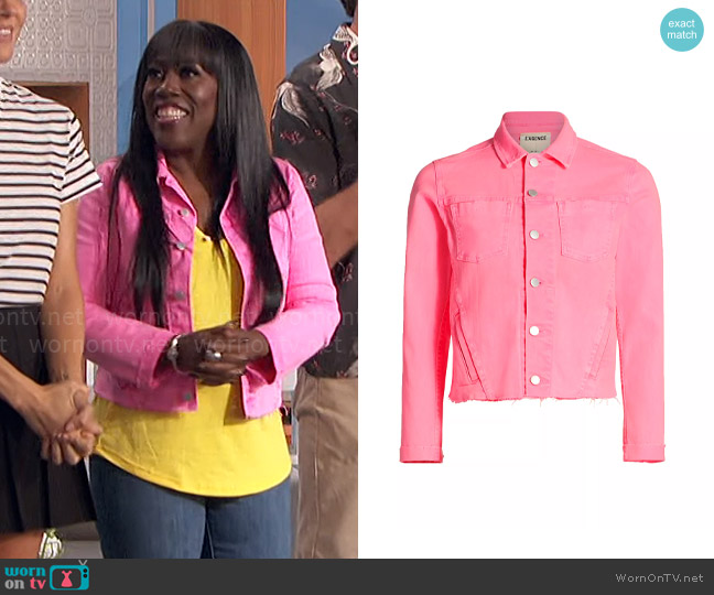 L'Agence Janelle Slim Raw Jacket in Shocking Pink worn by Sheryl Underwood on The Talk