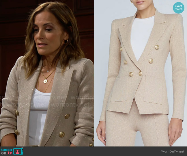 L'Agence Kenzie Metallic Double Breasted Knit Blazer worn by Taylor Hayes (Rebecca Budig) on The Bold and the Beautiful