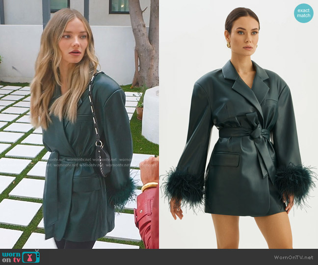 Lamarque Galia Feather Trim Blazer in Dark Jade worn by Alanna Gold on Selling Sunset