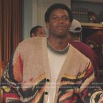 Lando’s beige printed cardigan on All American Homecoming