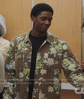 Lando's brown floral print shacket on All American Homecoming