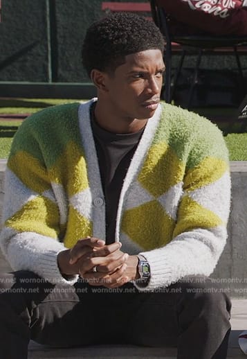 Lando's argyle print cardigan on All American Homecoming