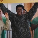 Lando’s black swirl print sweater on All American Homecoming