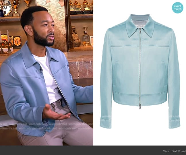 Lanvin Floral-appliqué zip-up shirt jacket worn by John Legend on Access Hollywood