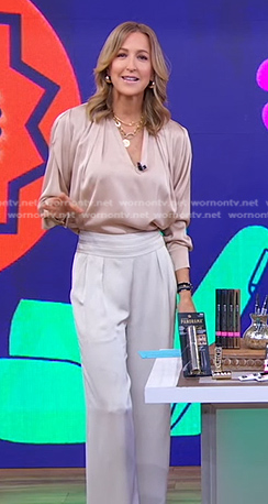 Lara’s beige silk blouse and white pants on Good Morning America