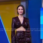 Lily Collins’ brown croc cropped top and skirt on Good Morning America